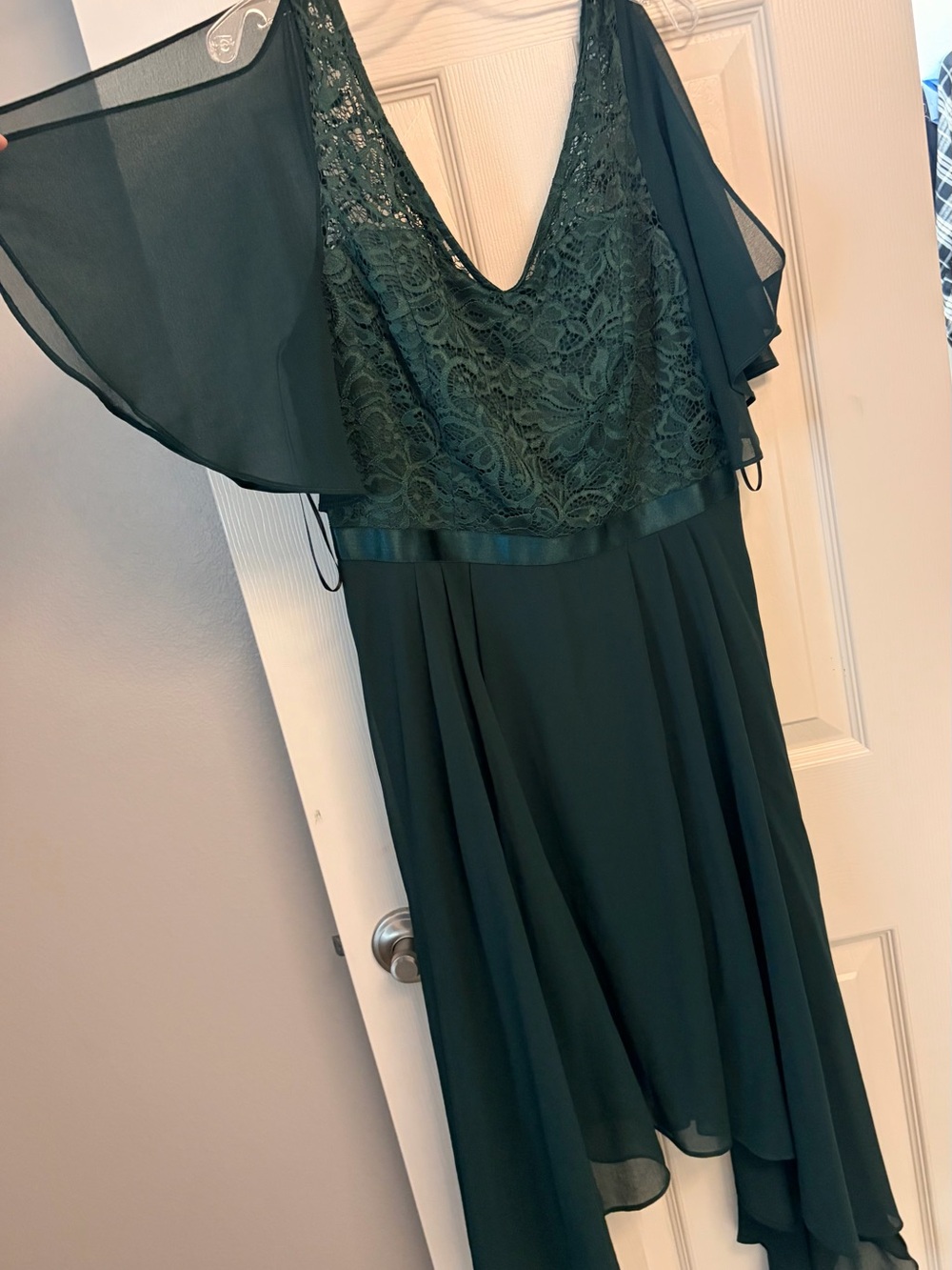 Dark Green Lace & Chiffon High-Low Dress